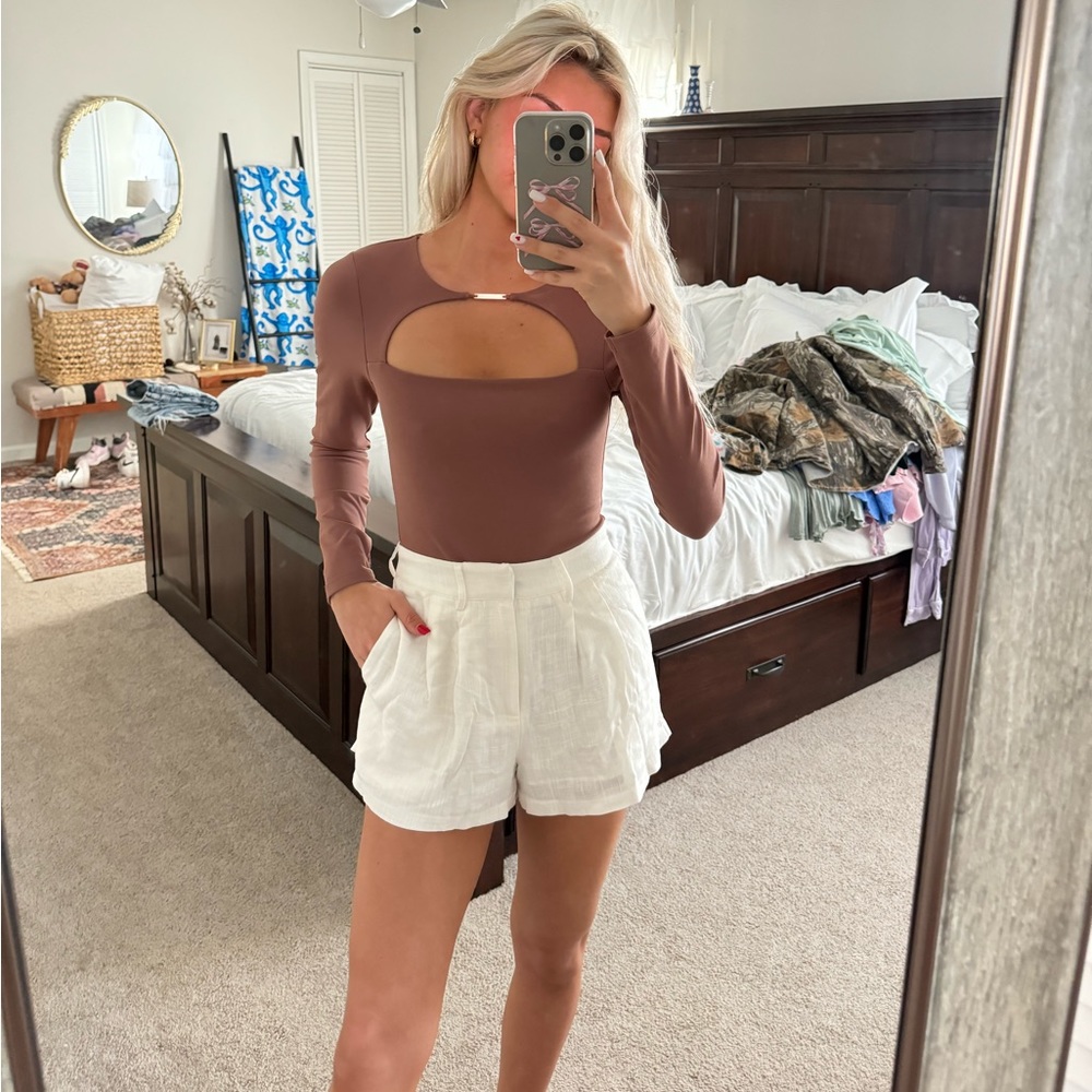 Abercrombie & Fitch Brown Long-Sleeve Cutout Top